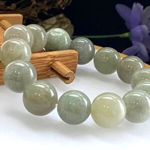 14mm Certified Natural Gemstone Myanmar Jadeite Green Jade Beads Bracelet Unisex